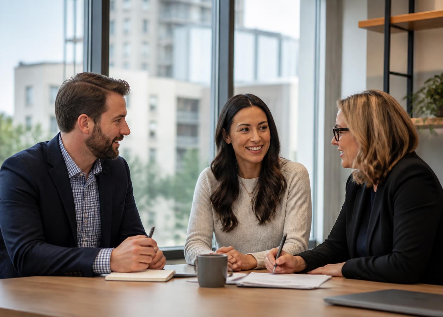 Insurance advisors meeting with a client in a bright Ontario office